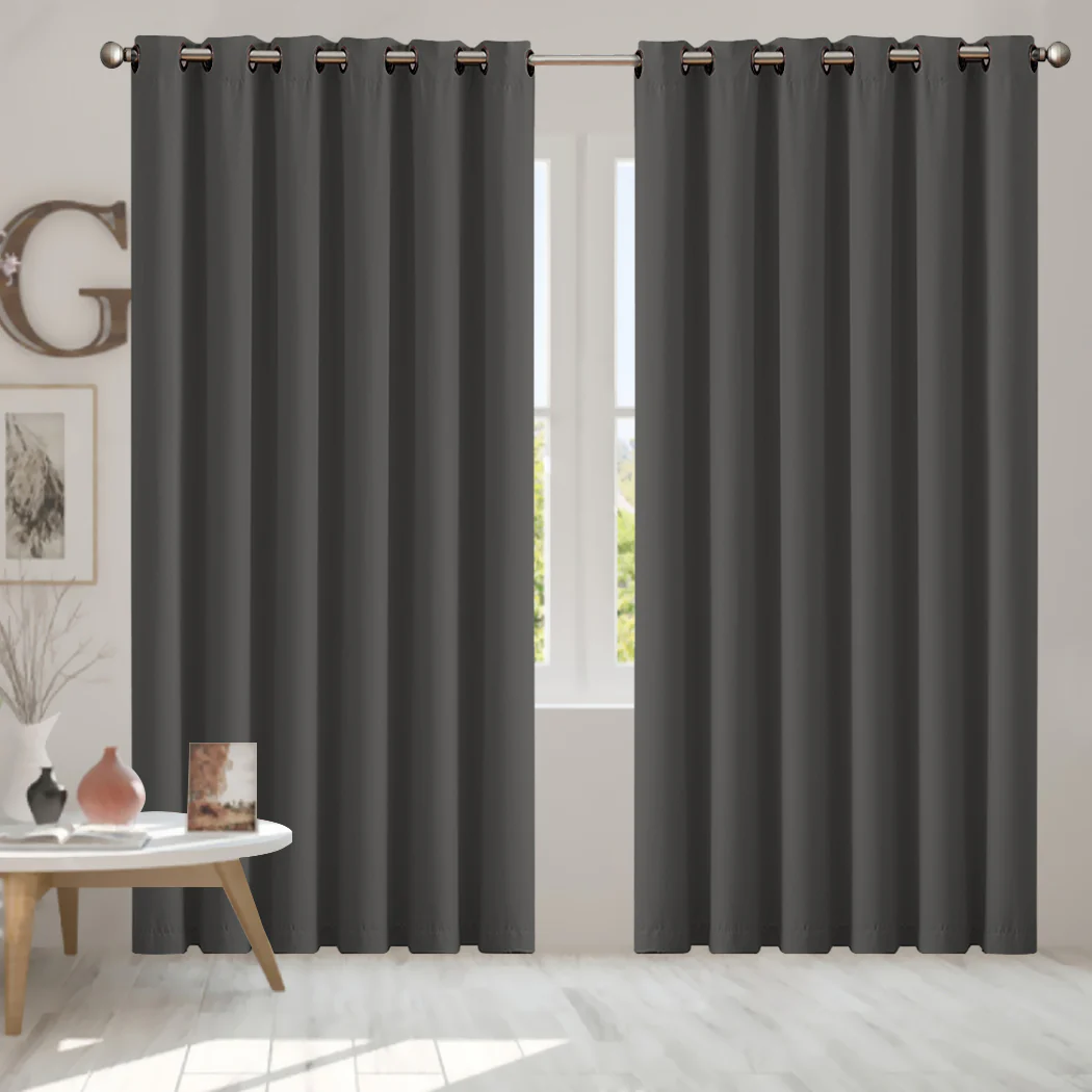 Set of 2 240x230cm Blockout Curtains Panels 3 Layers - Charcoal - Nurns