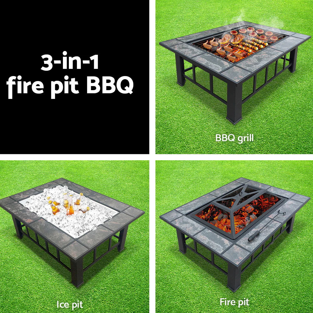Fire Pit BBQ Grill Stove Table Ice Pits Patio Fireplace Heater 3 IN 1 - Nurns