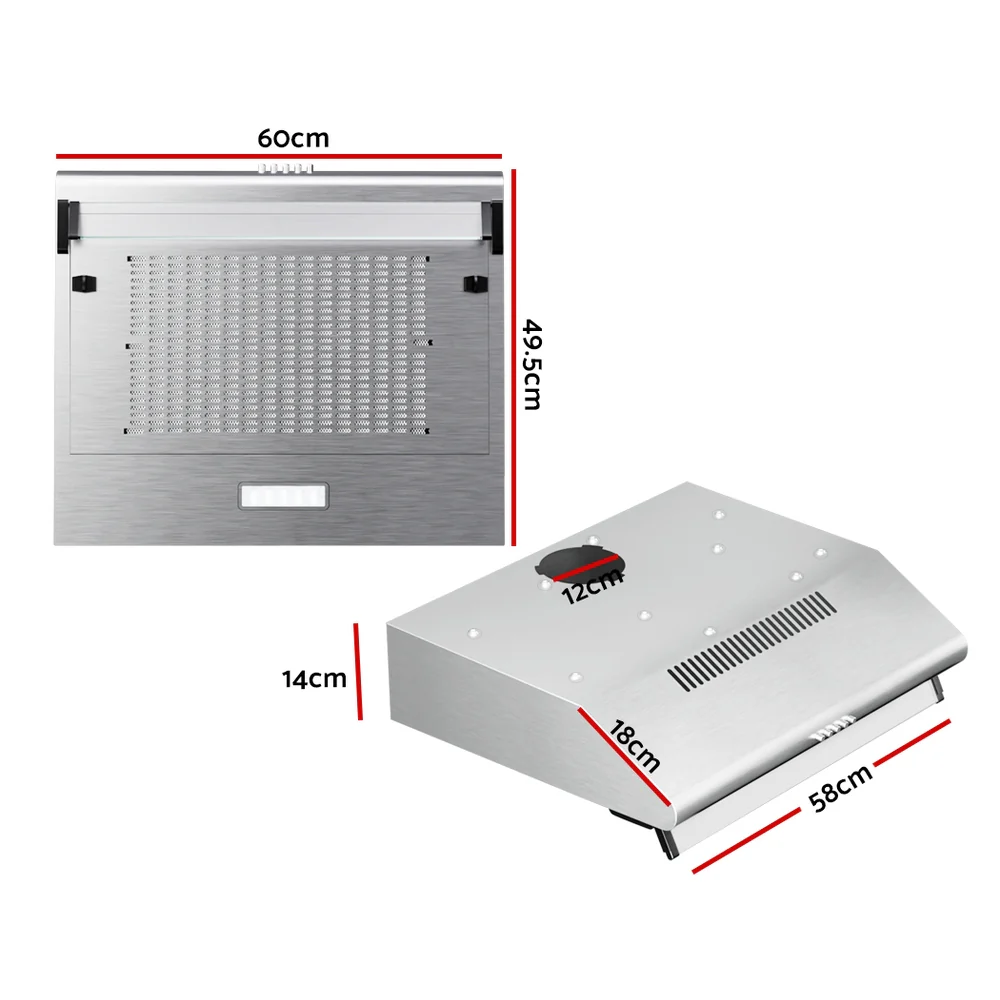 Devanti 600mm Range Hood 60cm Rangehood Kitchen Canopy LED Light Stainless Steel - Nurns