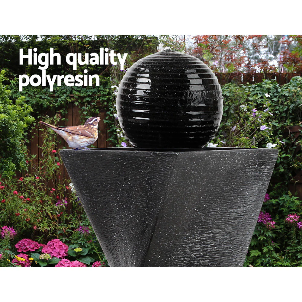 Solar Water Feature Twisted Fountain LED Light Bird Bath 85cm - Black - Nurns