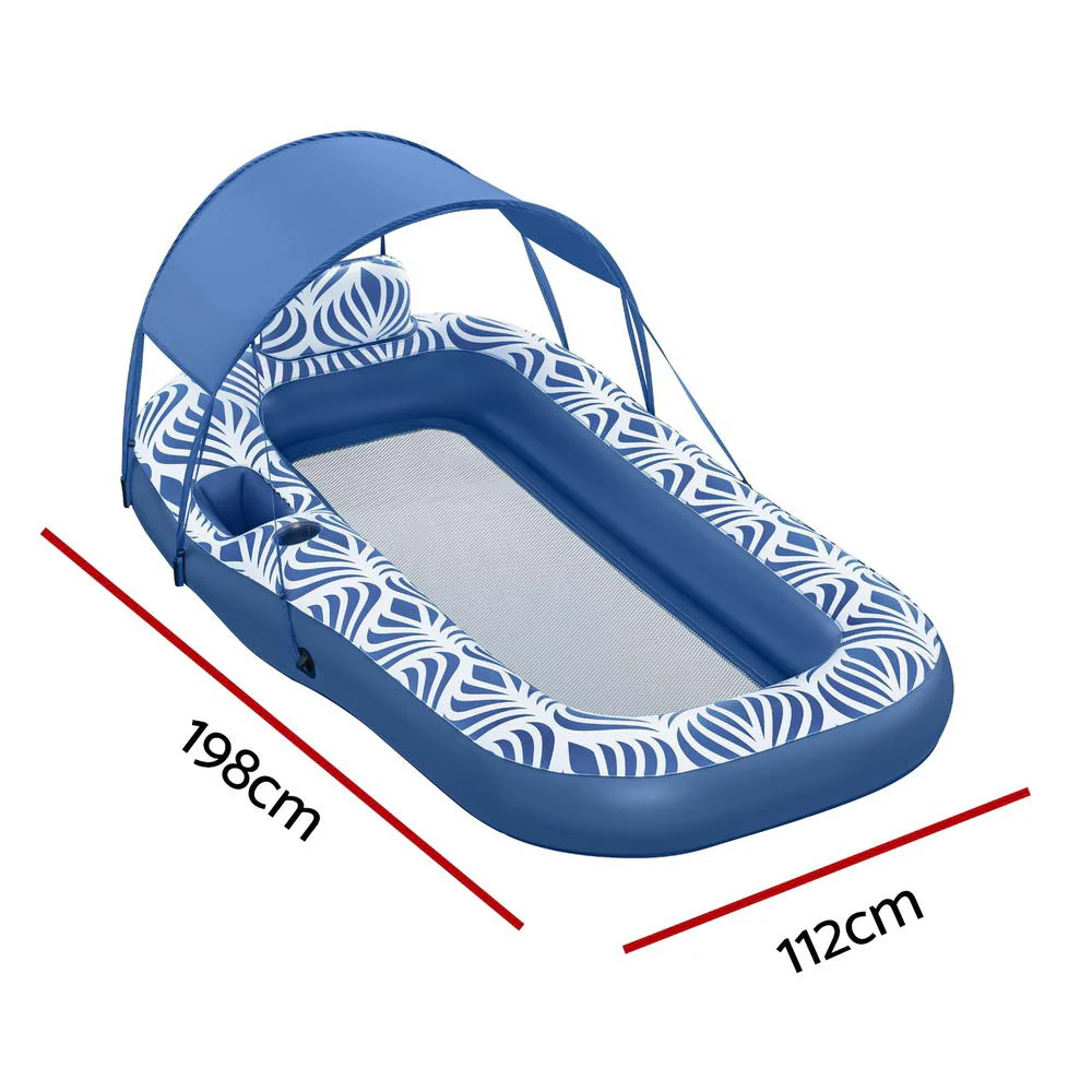 Inflatable Floating Float Lounger with Sunshade Canopy 1.98Mx1.12M Blue - Nurns