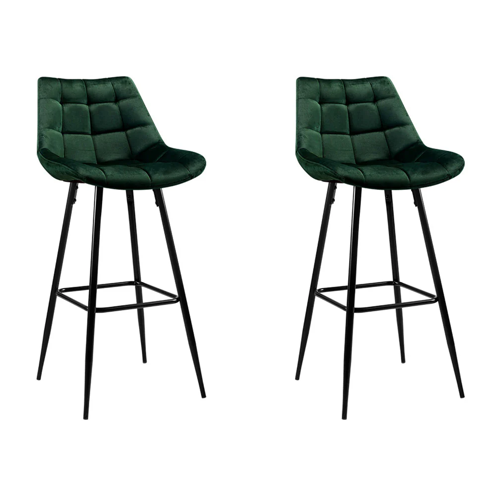 Set of 2 Loures Velvet Bar Stools - Green - Nurns