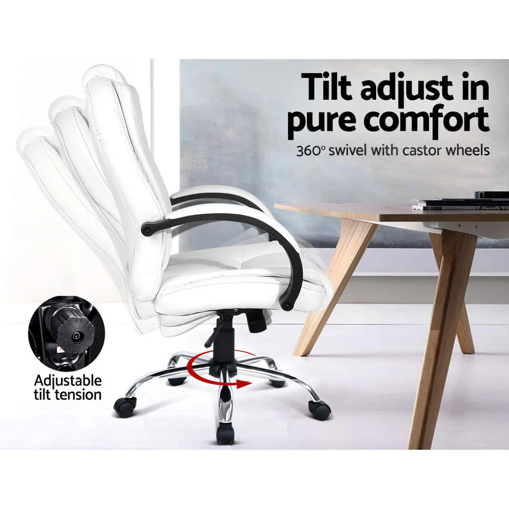 Artiss Executive Office Chair Leather Tilt White - Nurns