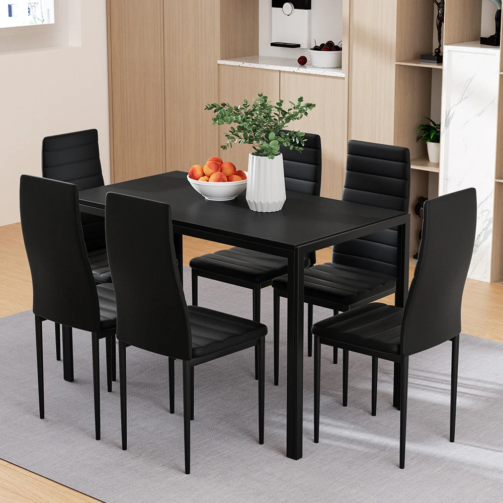 7-Piece Dante Black Dining Table & Chair Set - Nurns
