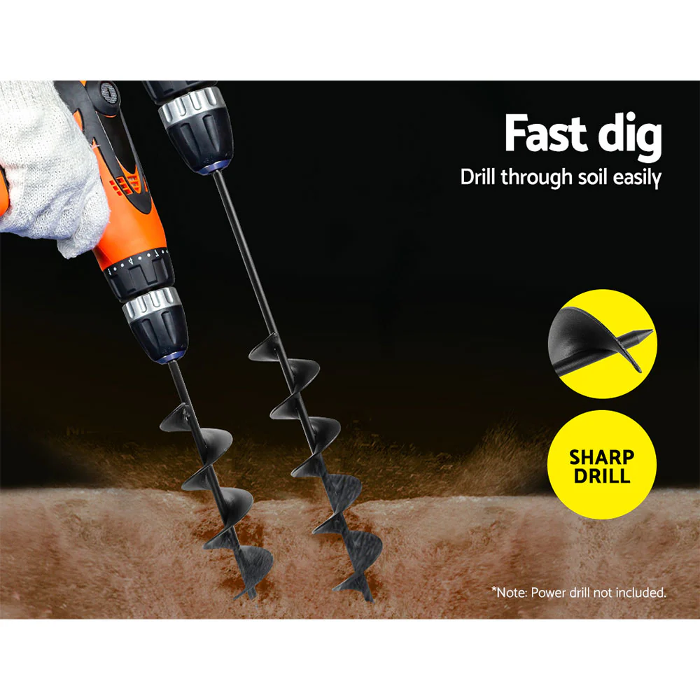 Power Garden Spiral Auger Hole Digger Earth Drill Bit Φ75x300 & 600mm - Nurns