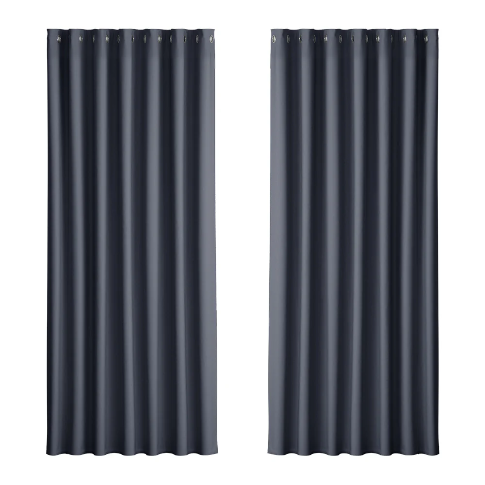 Set of 2 Blockout Curtains Blackout Window Curtain Eyelet 240x230cm Charcoal - Nurns