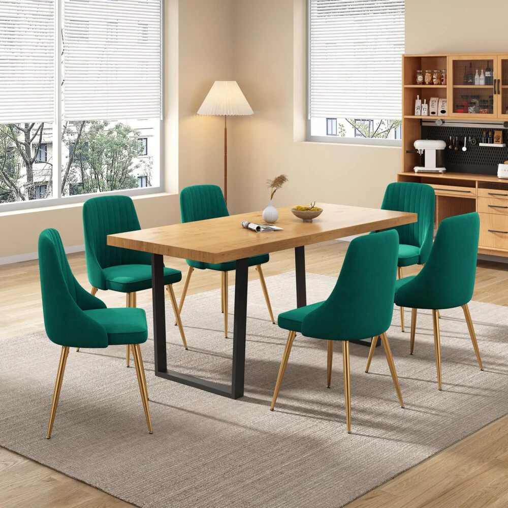 6-Piece Zelma Green Dining Table & Chair Set Velvet - Nurns