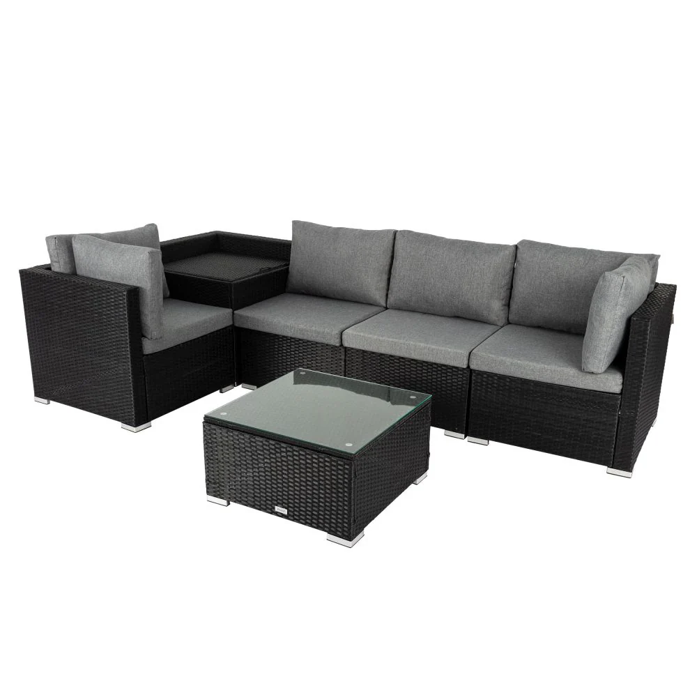 Robyn 5-Seater Modular Lounge Sofa 6-Piece Outdoor Sofa - Black - Nurns