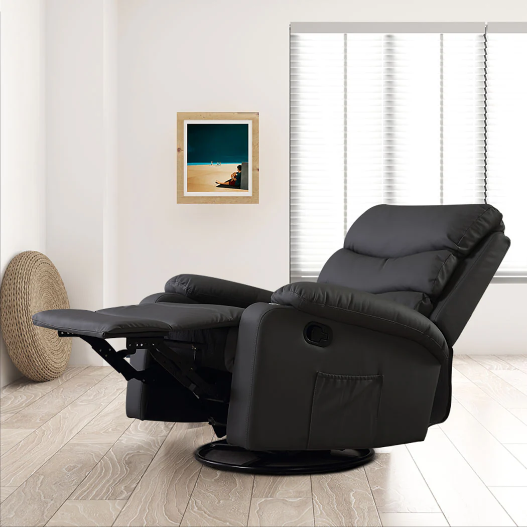 Cyrene Massage Chair Recliner Chair Heated Lounge Armchair 360 Swivel - Black - Nurns
