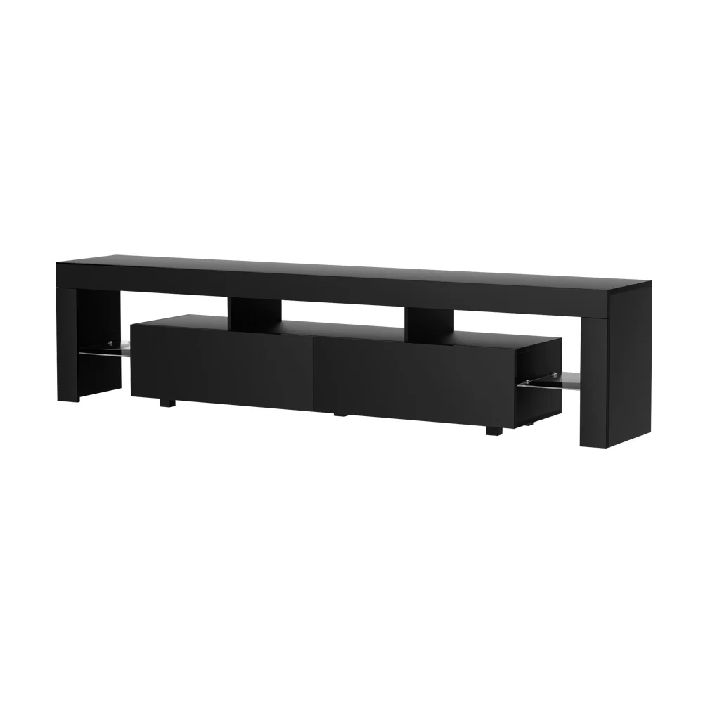 Erica 200cm TV Cabinet Entertainment Unit Stand RGB LED Gloss Furniture - Black - Nurns