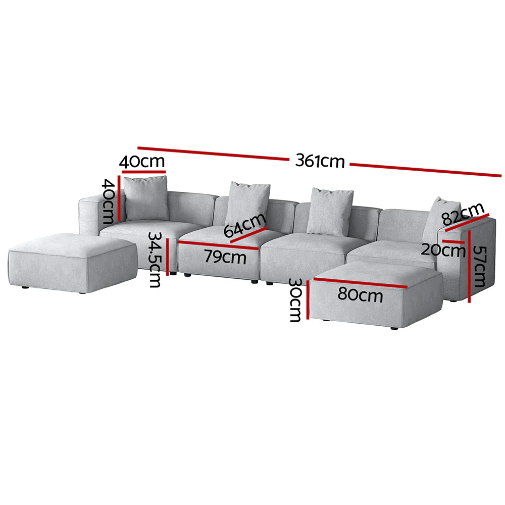 Mckenzie 6-Seater Modular Sofa Chaise Set - Grey - Nurns
