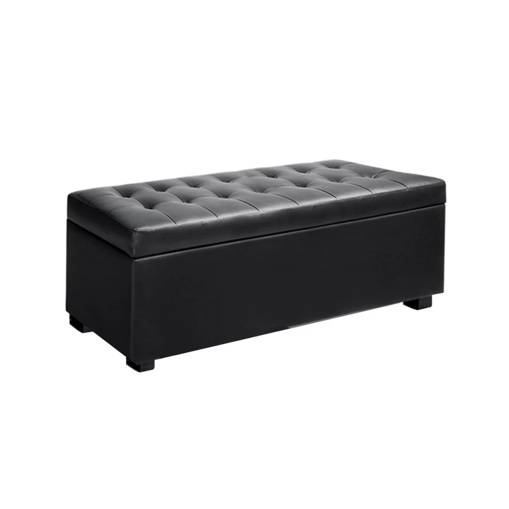 PU Leather Storage Ottoman - Black - Nurns