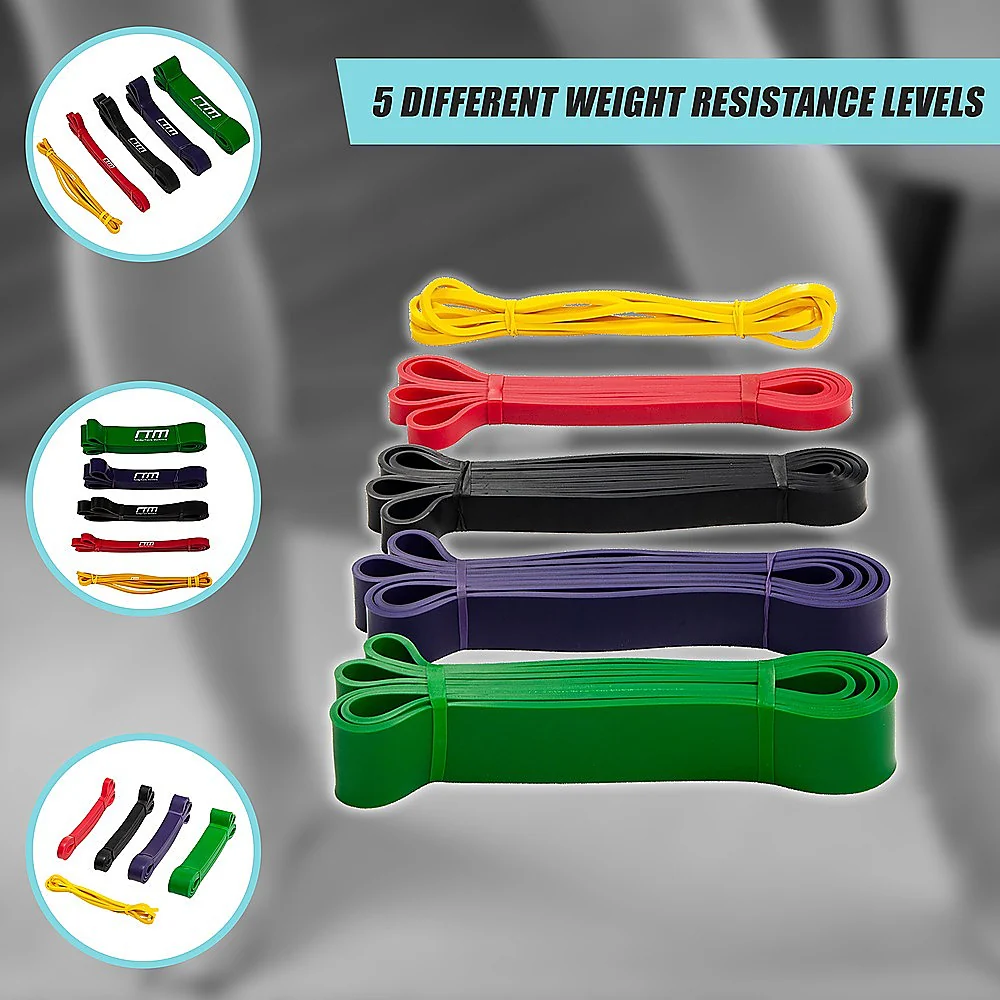 Resistance Band Loop Set of 5 Heavy Duty Gym Yoga Workout - Nurns