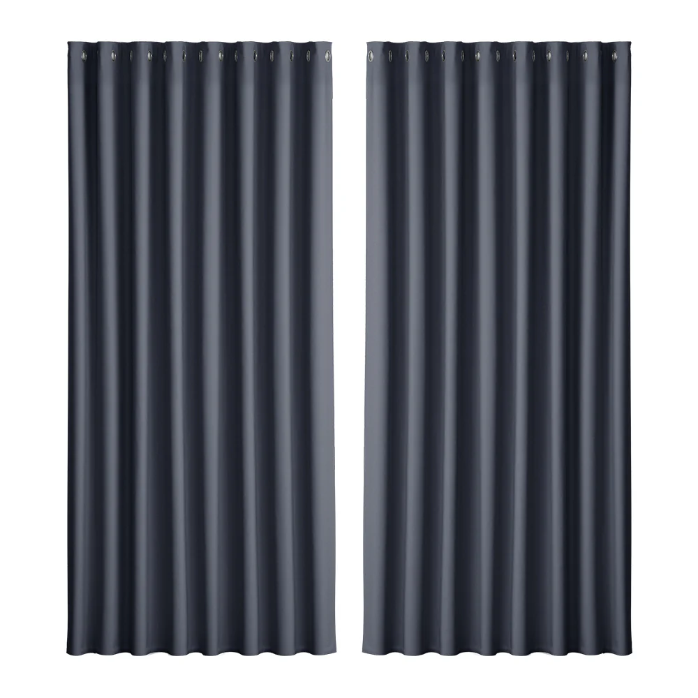 Set of 2 Blockout Curtains Blackout Window Curtain Eyelet 300x230cm Charcoal - Nurns
