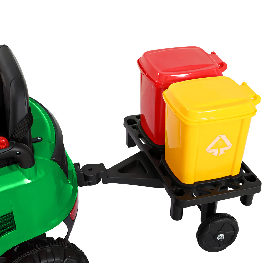 Kids Ride On Car Street Sweeper Truck w/ Rotating Brushes Garbage Cans - Green - Nurns