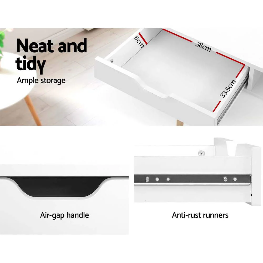 Artiss Computer Desk Drawer Cabinet Shelf White 90cm - Nurns