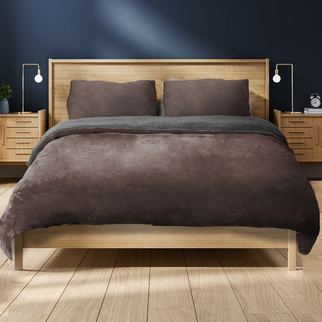 QUEEN Luxury Bedding Two-Sided Quilt Cover with Pillowcase - Taupe - Nurns