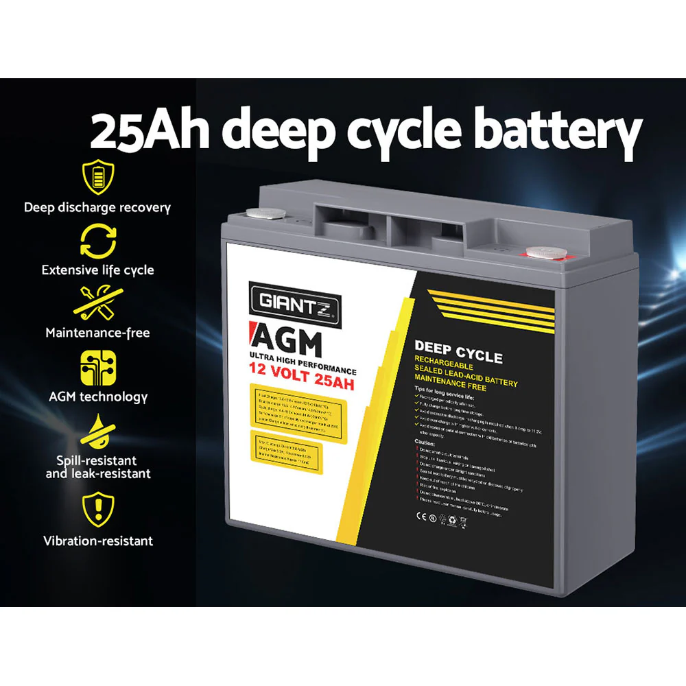 AGM Deep Cycle Battery 12V 25Ah Box Portable Solar Caravan Camping - Nurns