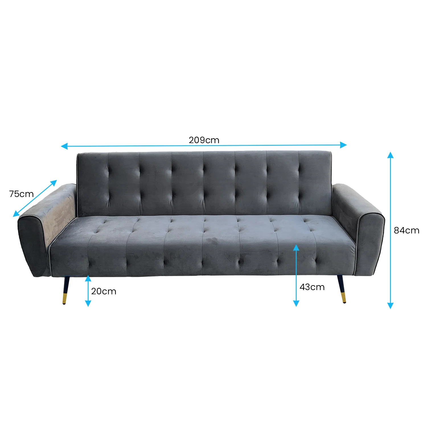 Milli 3-Seater Tufted Velvet Sofa Bed - Dark Grey - Nurns