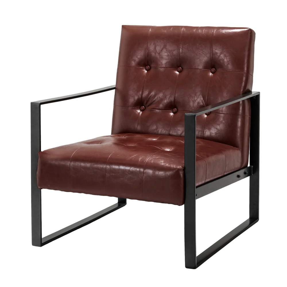 Armchair Lounge Chair Accent Chairs PU Leather Brown Metal Frame - Nurns