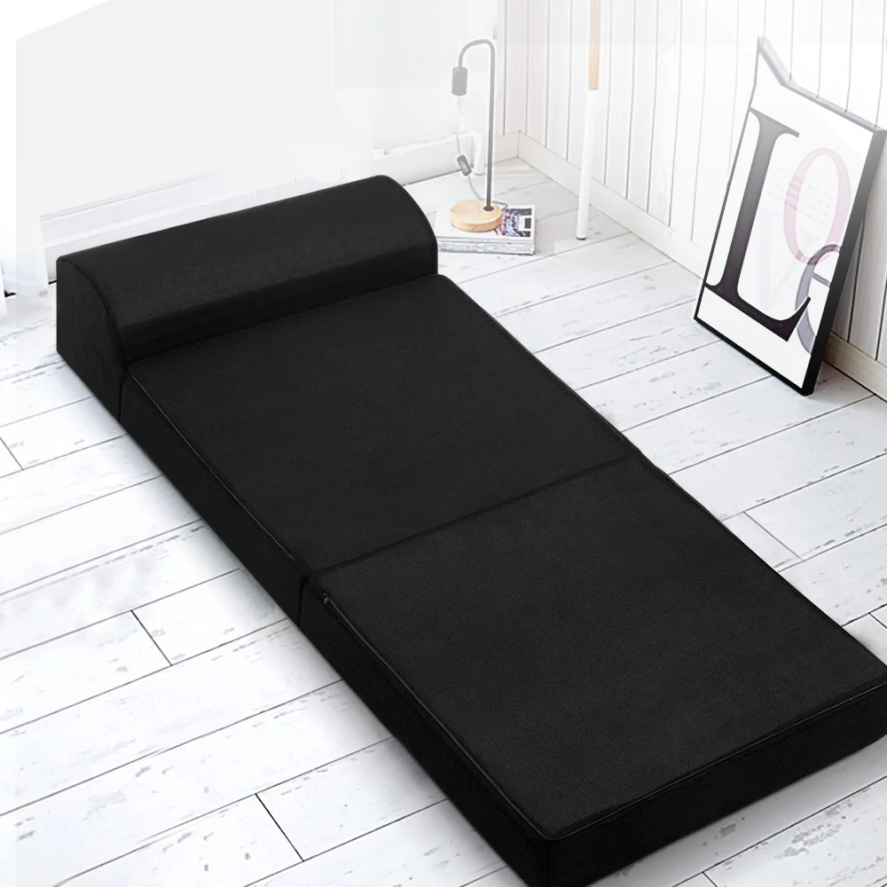 Scarlett 24cm Folding Foam Mattress Portable Single Sofa Bed Mat Air Mesh Fabric Black - Single - Nurns