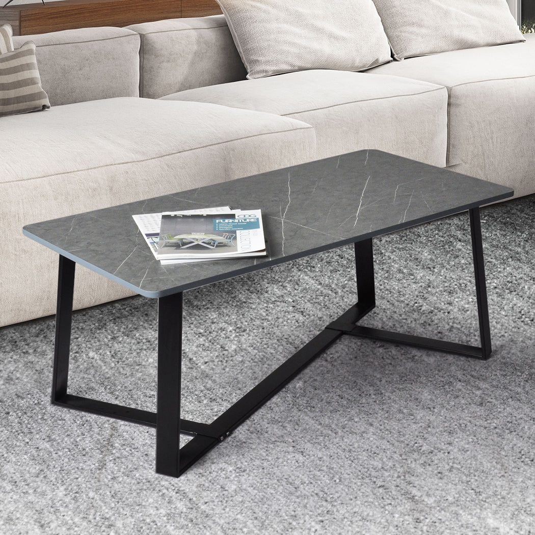 Ilios Coffee Table Storage Dining Industrial Steel Legs - Grey & Black - Nurns