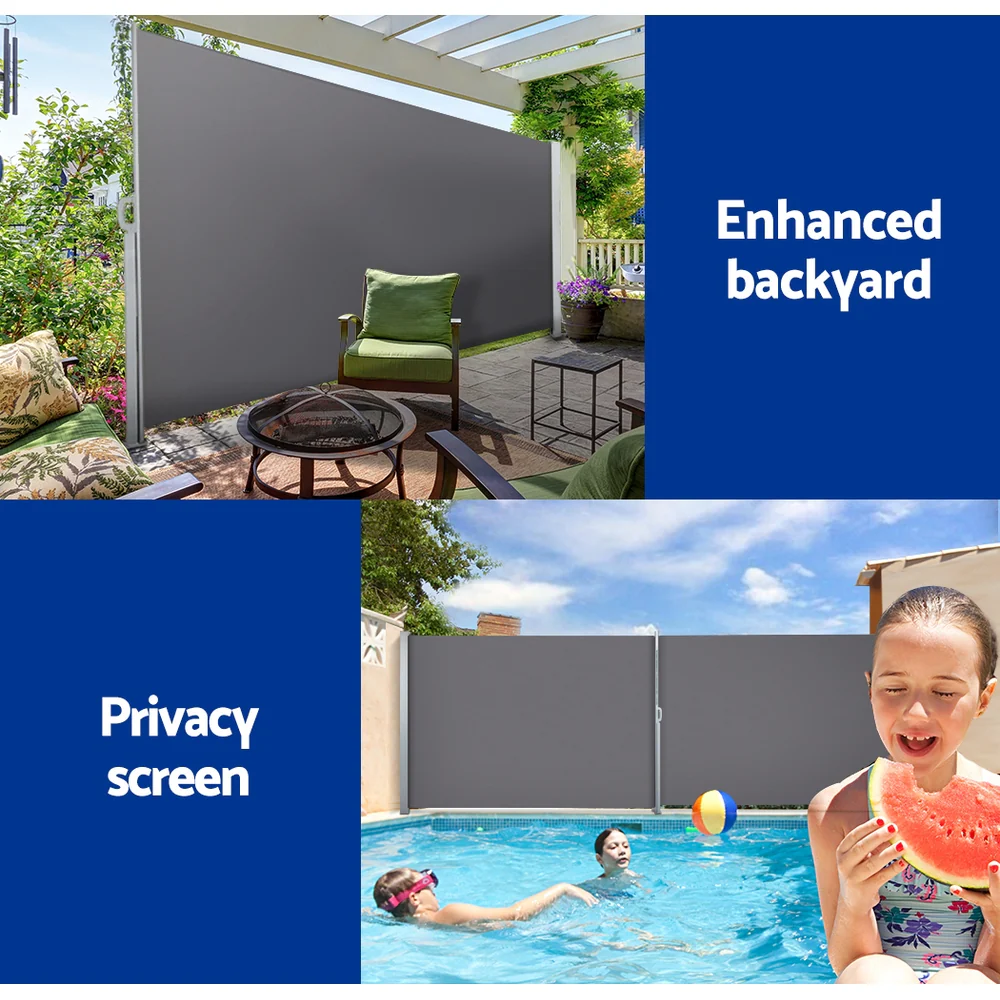 Instahut Side Awning Sun Shade Outdoor Blinds Retractable Screen 1.4x3M GR - Nurns