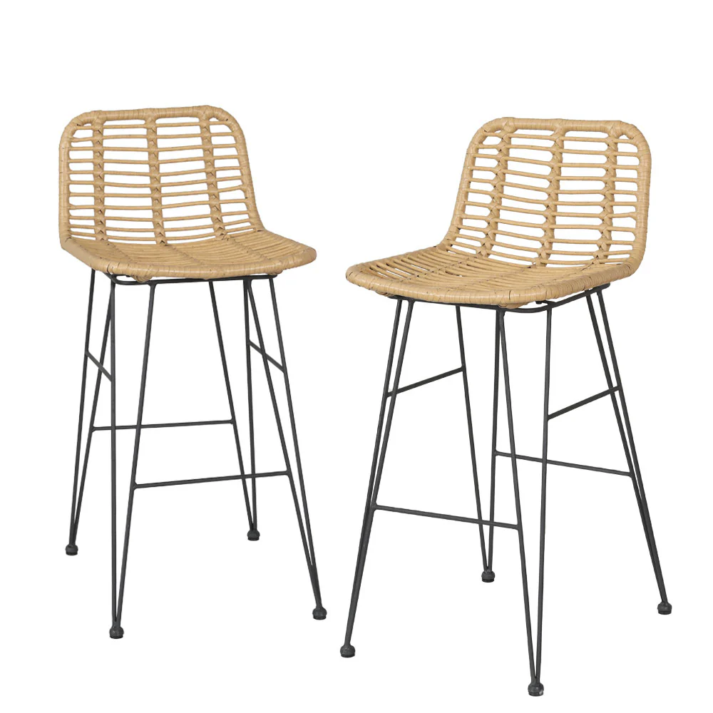 Myles 2-Seater Bar Stools Wicker Chair Patio Balcony 2-Piece Outdoor Bistro Set - Wood - Nurns