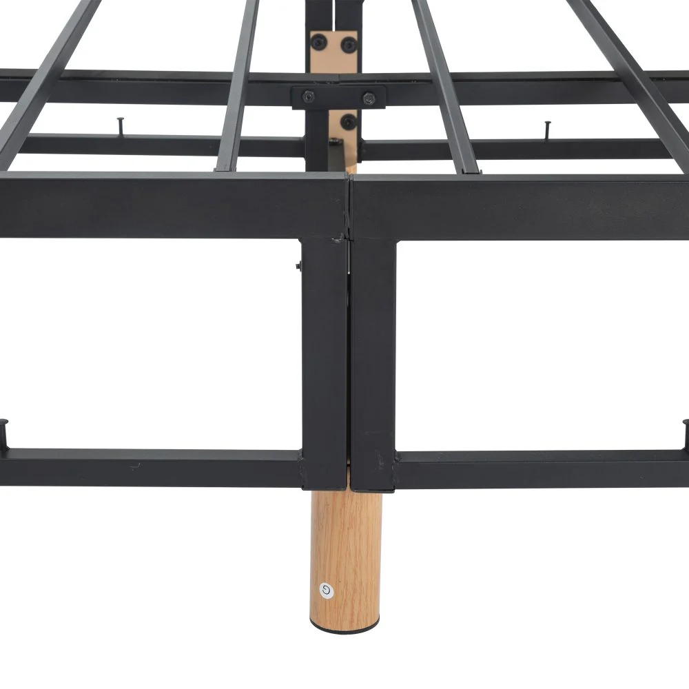 Vera Ensemble Bed Base Mattress Foundation with Metal Stats - Light Grey Queen - Nurns