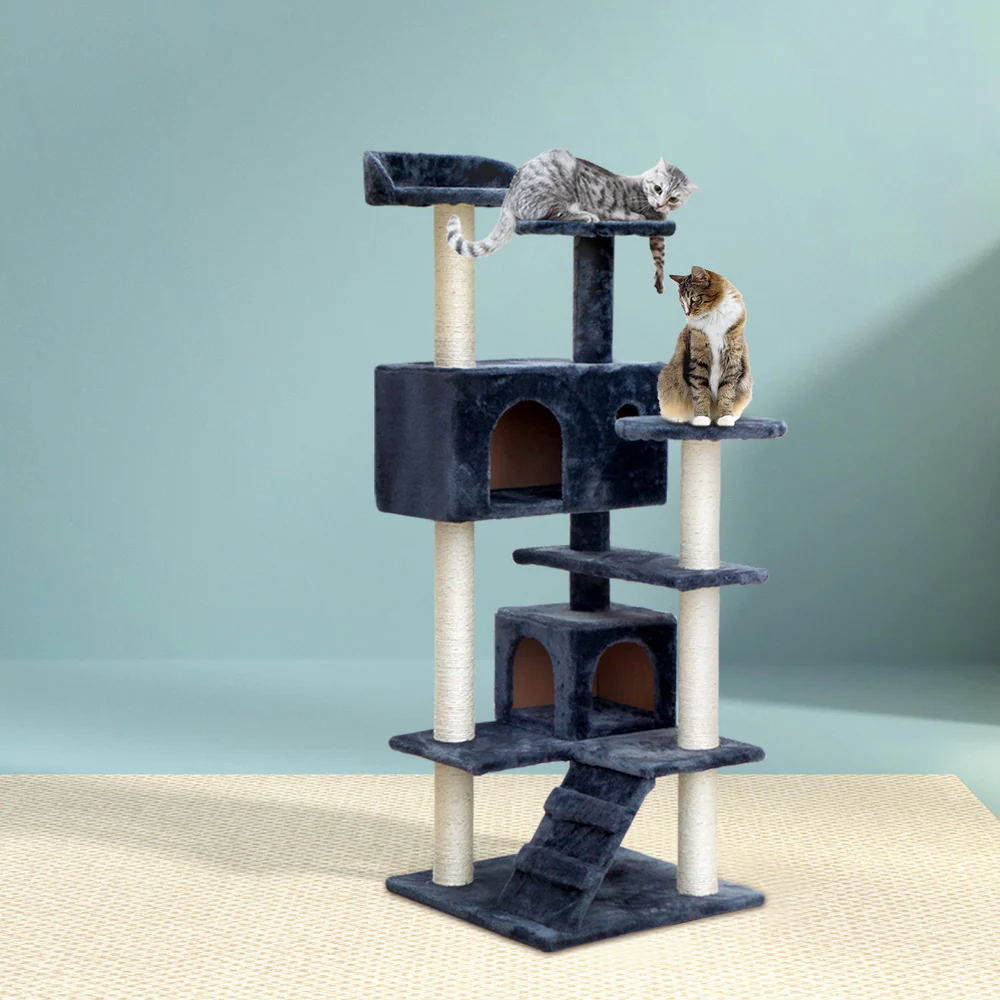 Cat Tree 134cm Trees Scratching Post Scratcher Tower Condo House Furniture Wood Grey - Nurns