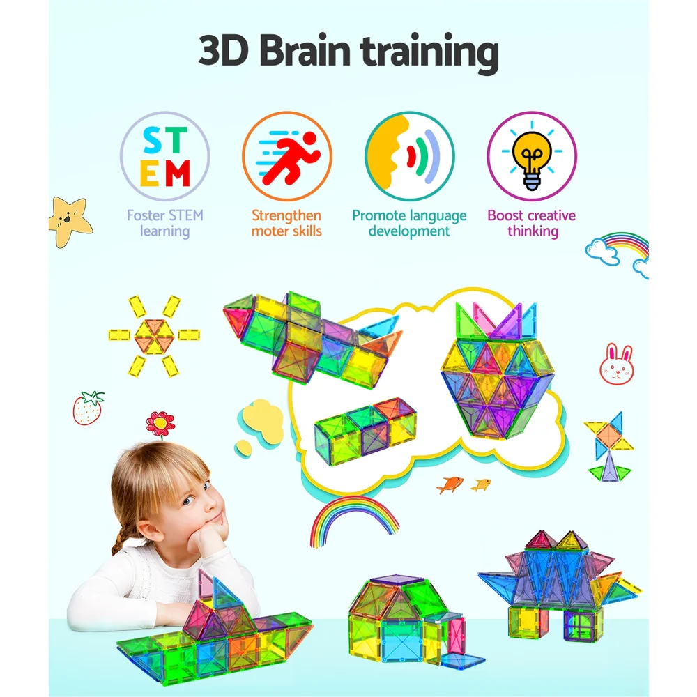 60pcs Kids Magnetic Tiles Blocks Building Educational Toys Children Gift - Nurns