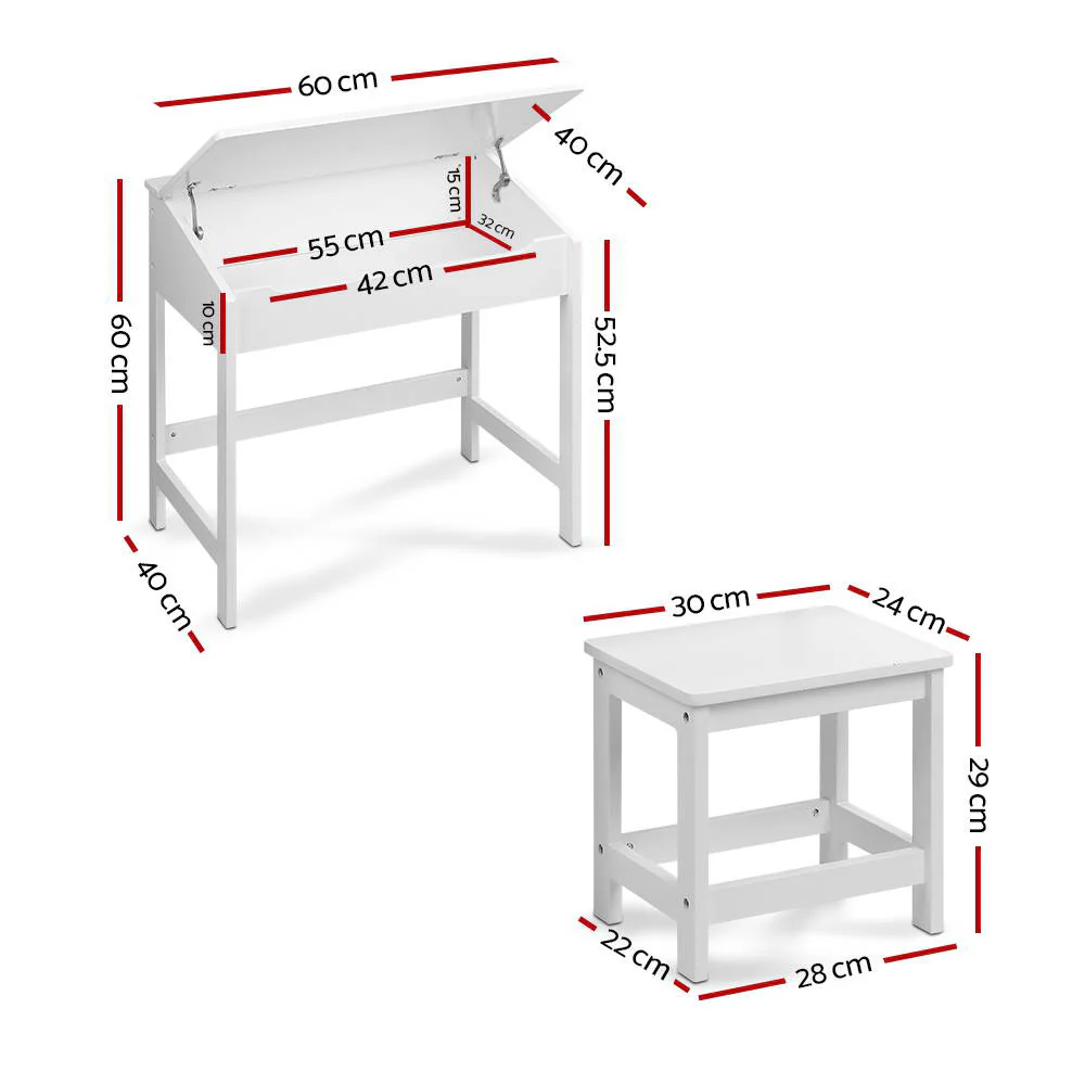 Polly 2-Piece Kids Table & Chairs Set Children Drawing Writing Desk Storage Toys Play - White - Nurns