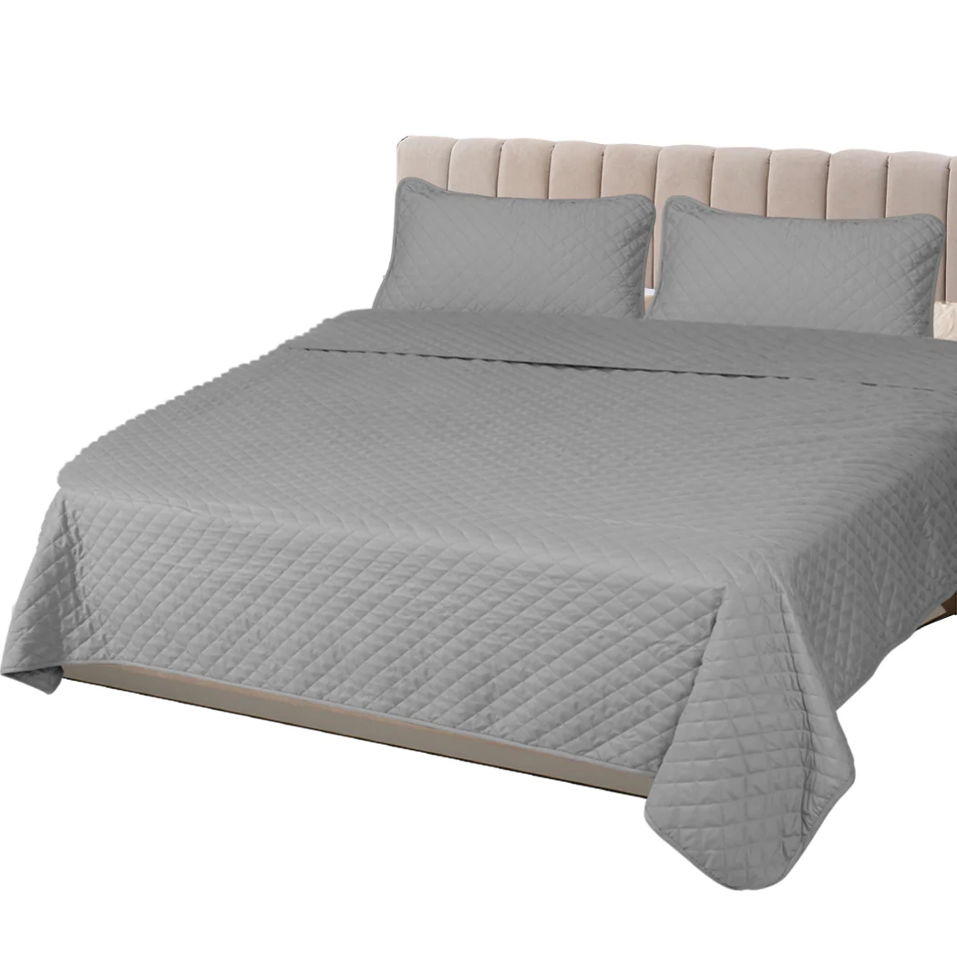 Queen Dreamz Bedspread Coverlet Set Quilted Grey - Nurns