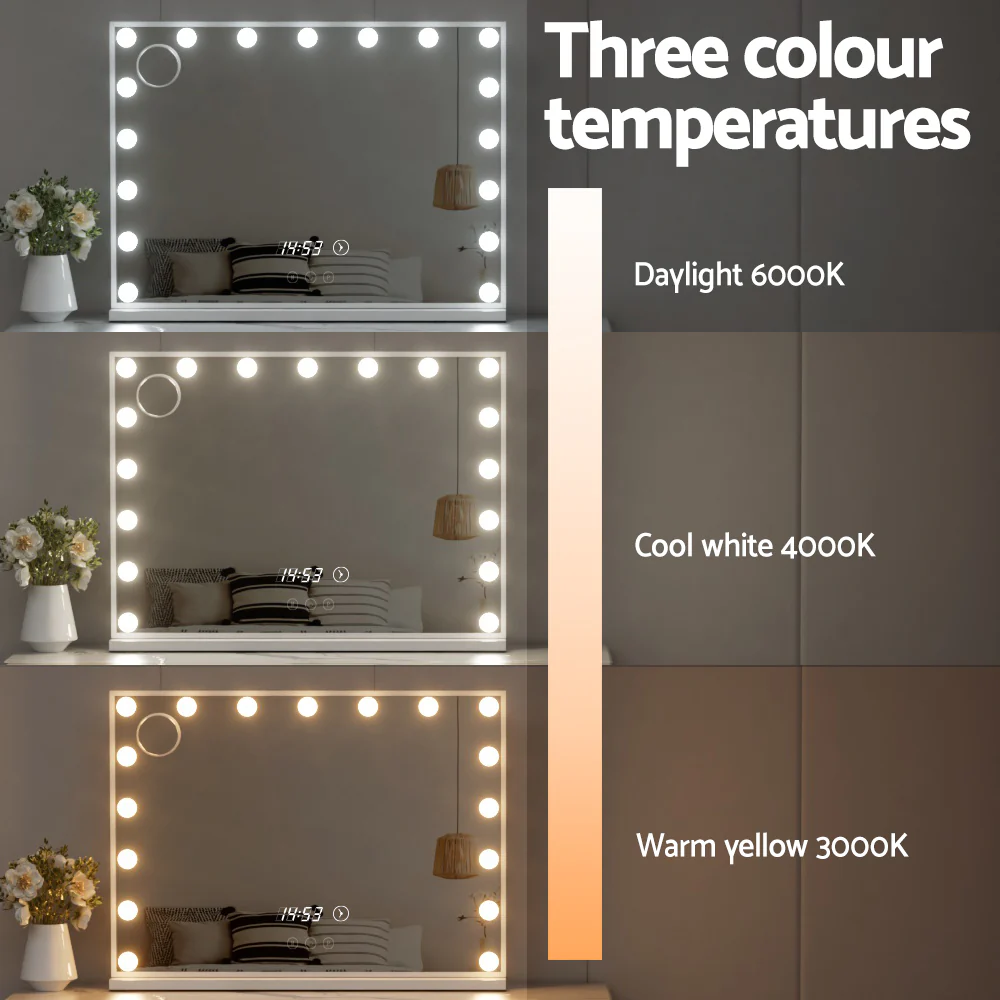 Makeup Mirror 80x60cm Hollywood Vanity with LED Light Tabletop - White - Nurns