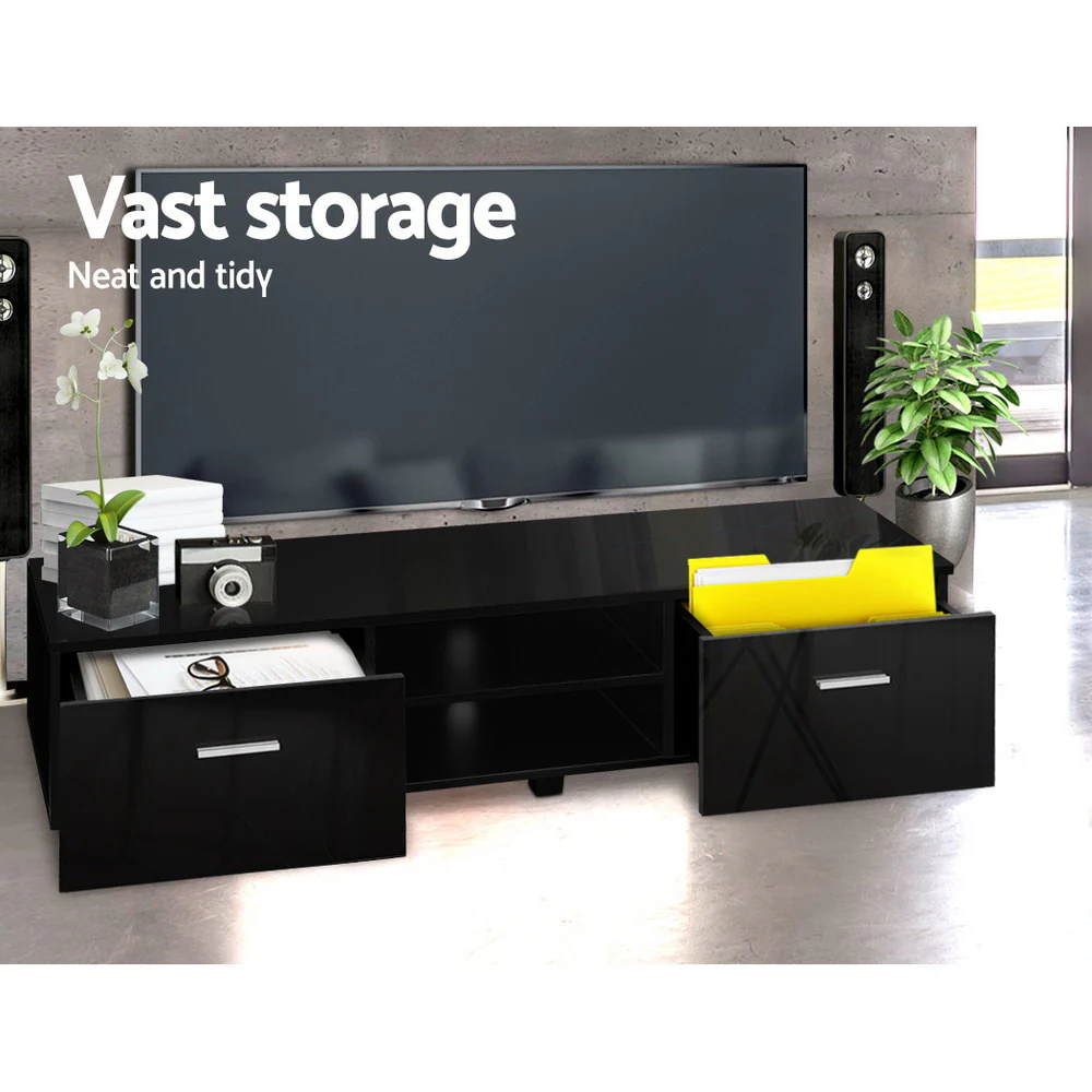 Eino 140cm High Gloss TV Cabinet Stand Entertainment Unit Storage Shelf - Black - Nurns