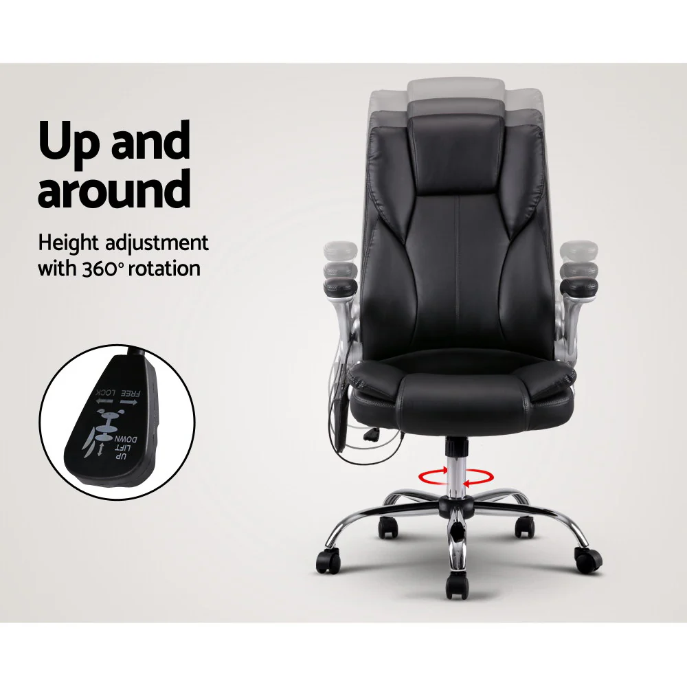 Artiss 8 Point Massage Office Chair Pu Leather Black - Nurns