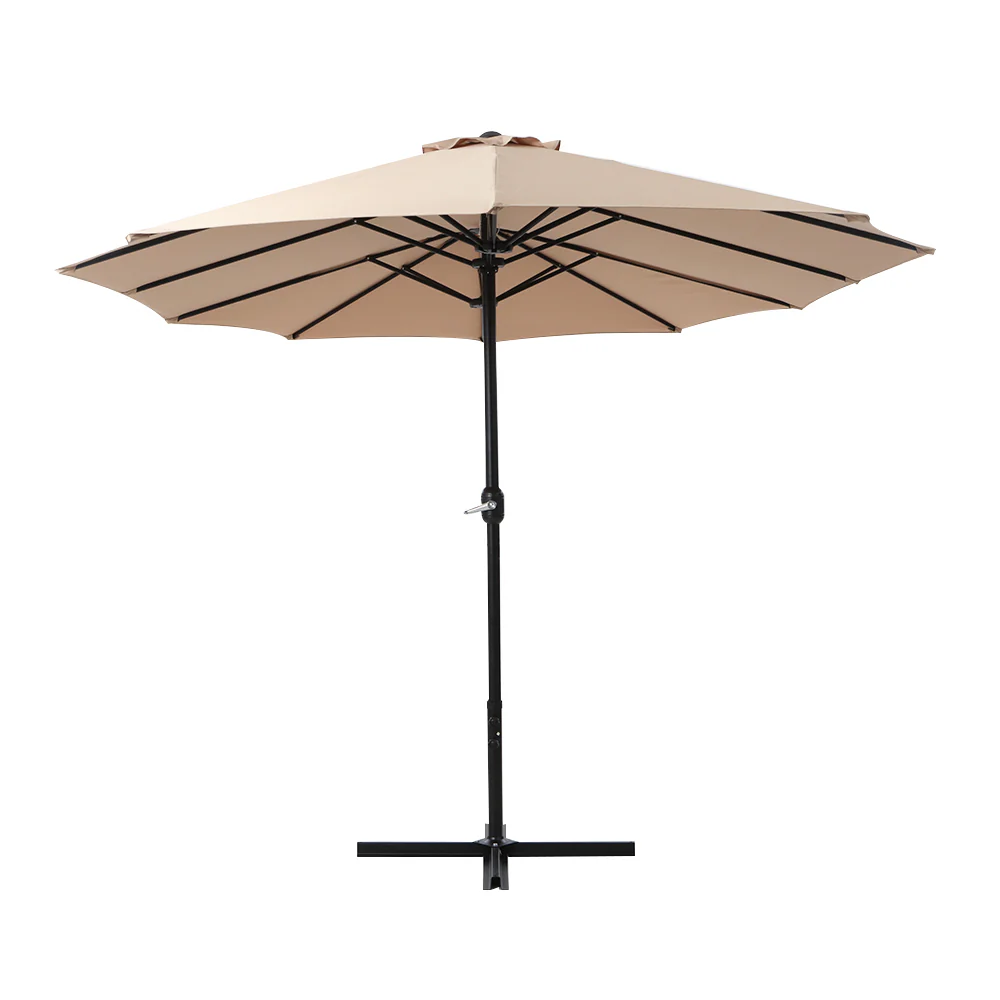 Instahut 4.57m Outdoor Umbrella Beach Pole Garden Tilt Beige - Nurns