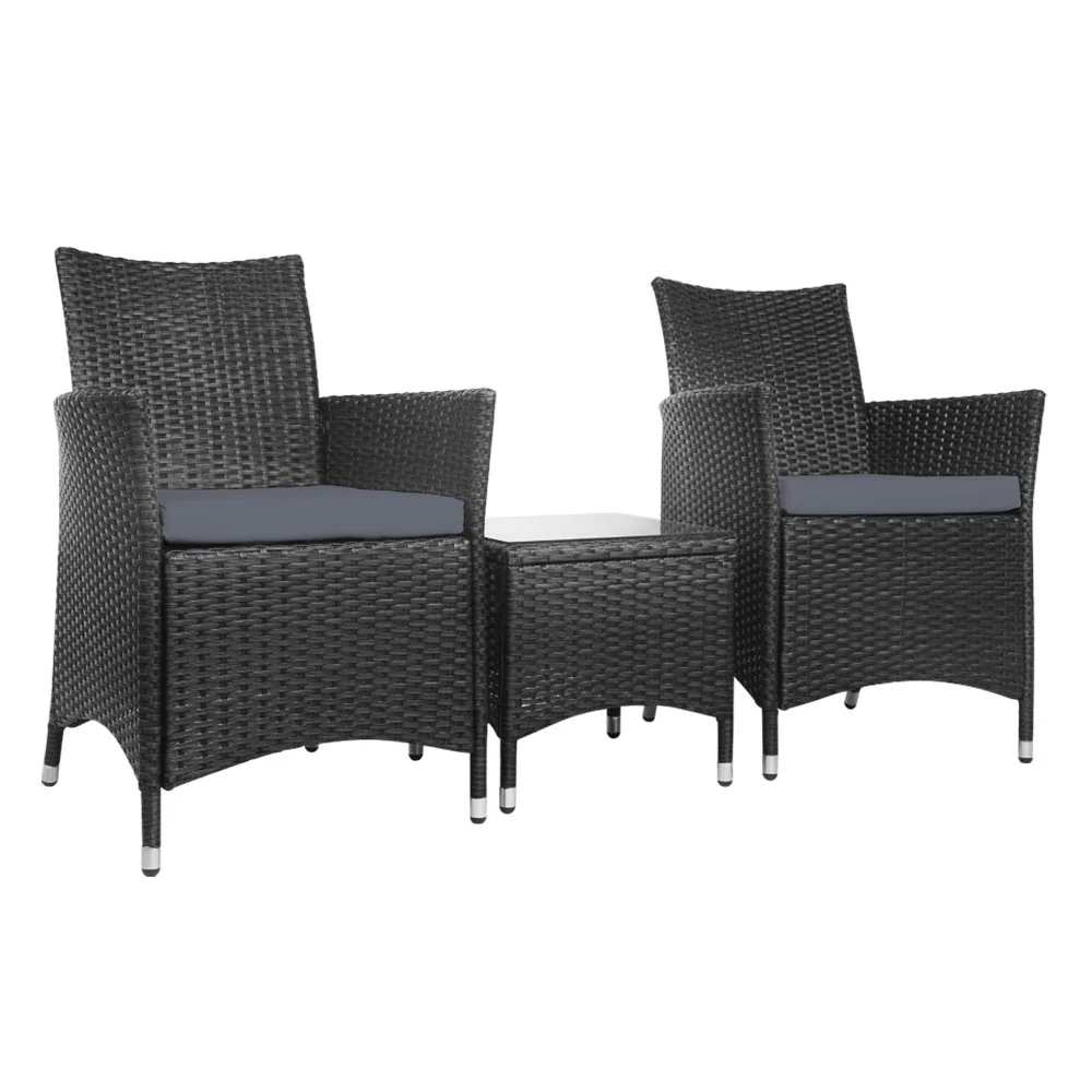 Noah 2-Seater Wicker Furniture 3-Piece Outdoor Setting - Black - Nurns