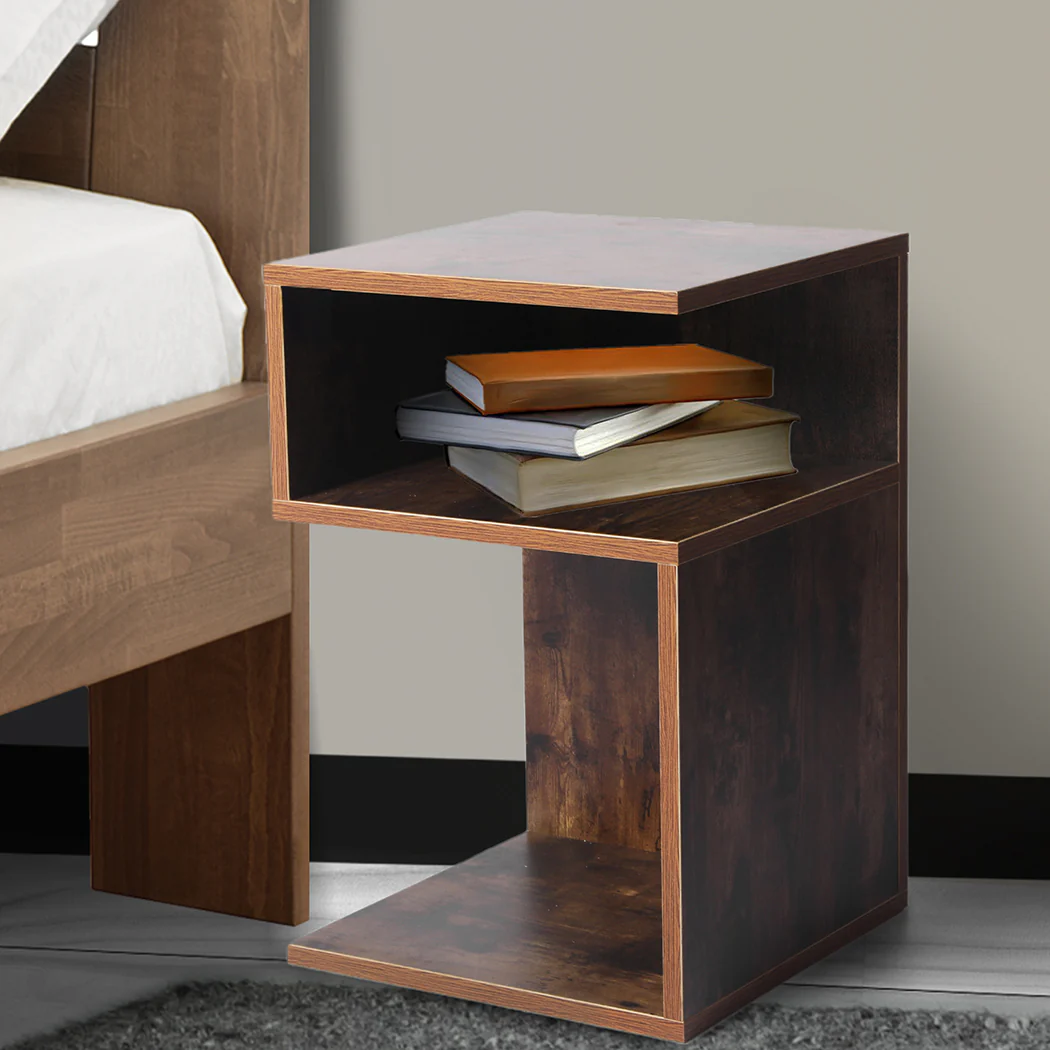 Dawson Wooden High Gloss Bedside Tables Wood Nightstand Storage Cabinet Bedroom - Oak - Nurns