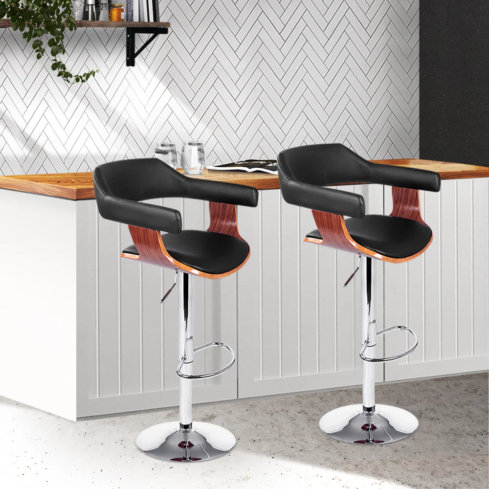 Set of 2 Chalcis Wooden Bar Stool - Black & Wood - Nurns
