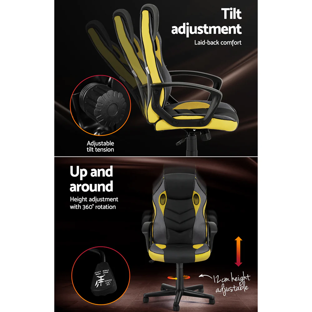 Artiss Gaming Office Chair Computer Executive Racing Chairs High Back Yellow - Nurns