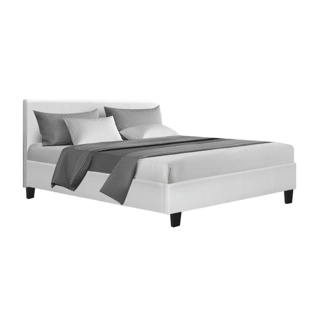 Trenton Bed Frame PU Leather - White Double - Nurns
