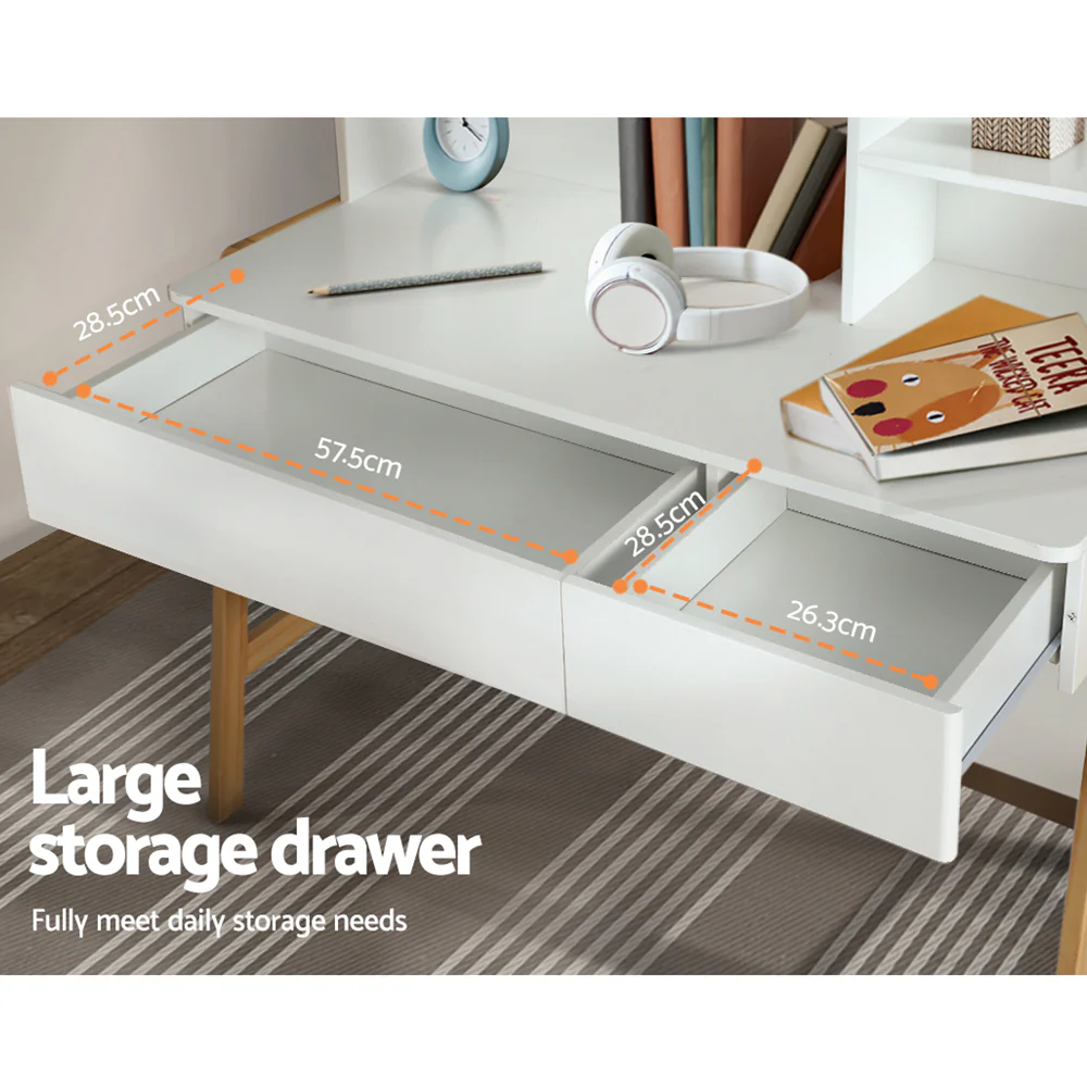 Pascale Kids Table & Chairs Set Study Play Toys Storage Desk Children Furniture - White & Wood - Nurns