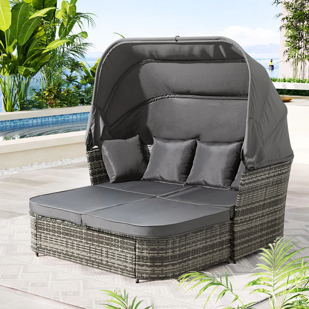 Elysia Outdoor Sun Lounge Setting Patio Furniture Wicker Sofa Day Bed - Grey - Nurns