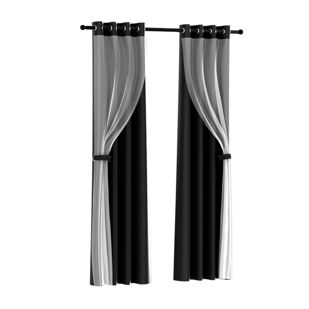 Set of 2 132x304cm Blockout Sheer Curtains Black - Nurns