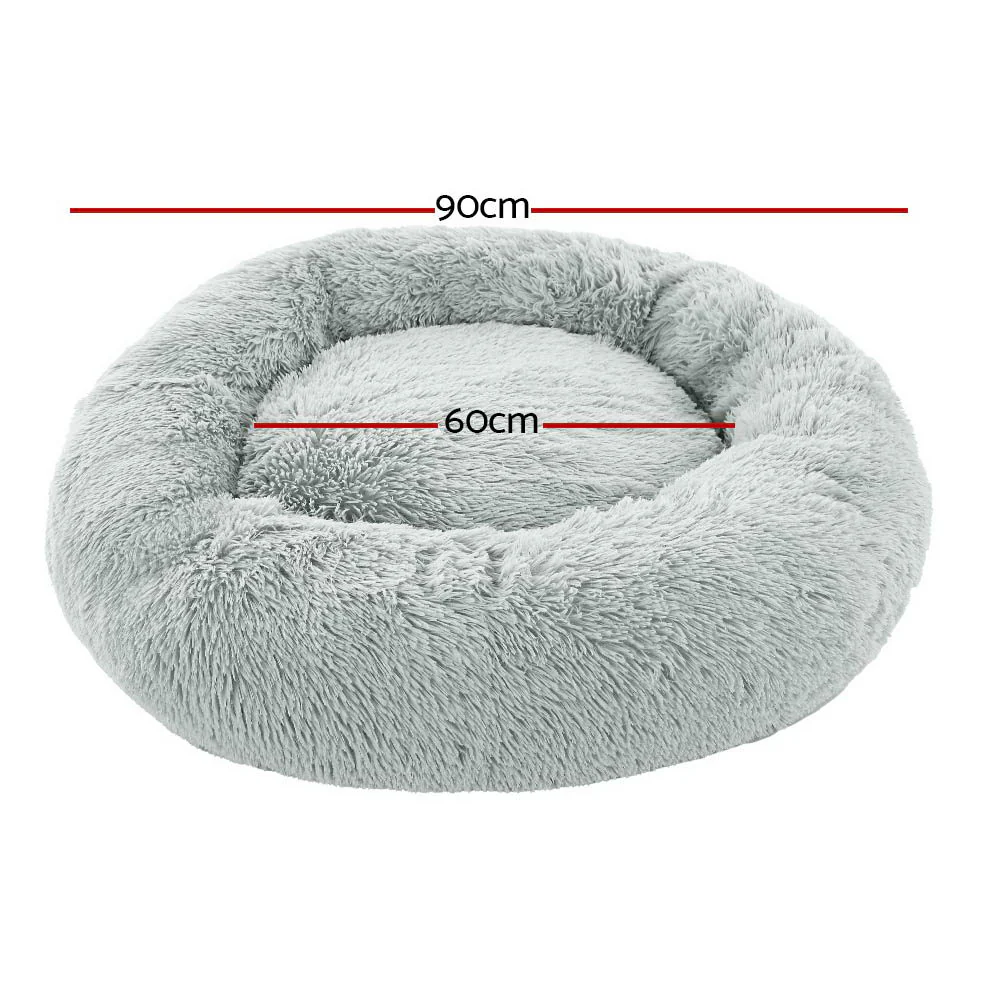 LARGE Dog Beds Pet 90cm Calming Soft Plush - Light Grey - Nurns