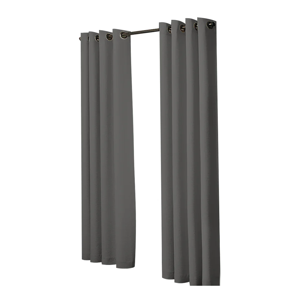 Set of 2 Blockout Curtains Panels 3 Layers Eyelet Room Darkening 140X230Cm Charcoal - Nurns