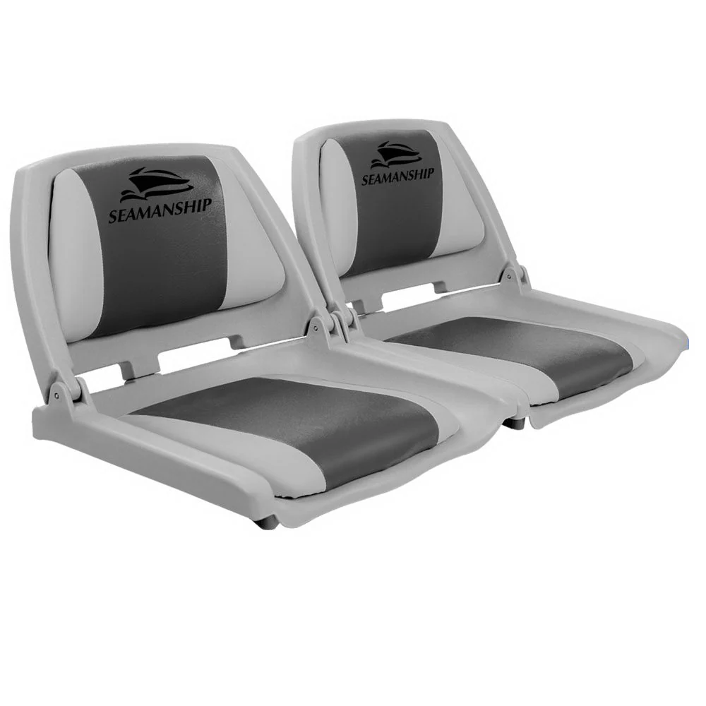 Set of 2 Folding Boat Seats Marine Seat Swivel Low Back 4cm Padding Grey - Nurns