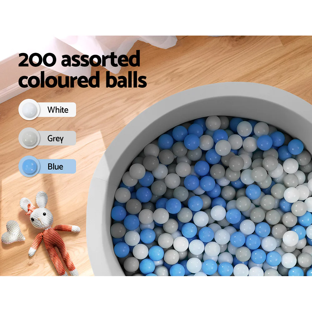 Ocean Foam Ball Pit with Balls Kids Play Pool Barrier Toys 90x30cm Grey - Nurns