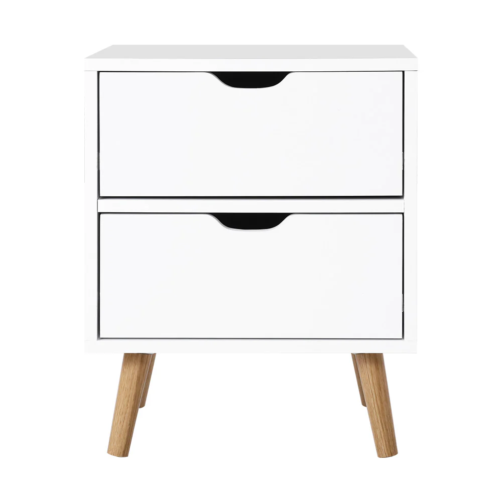 Orillia Bedside Table Nightstand with 2 Cabinet Drawers - White - Nurns